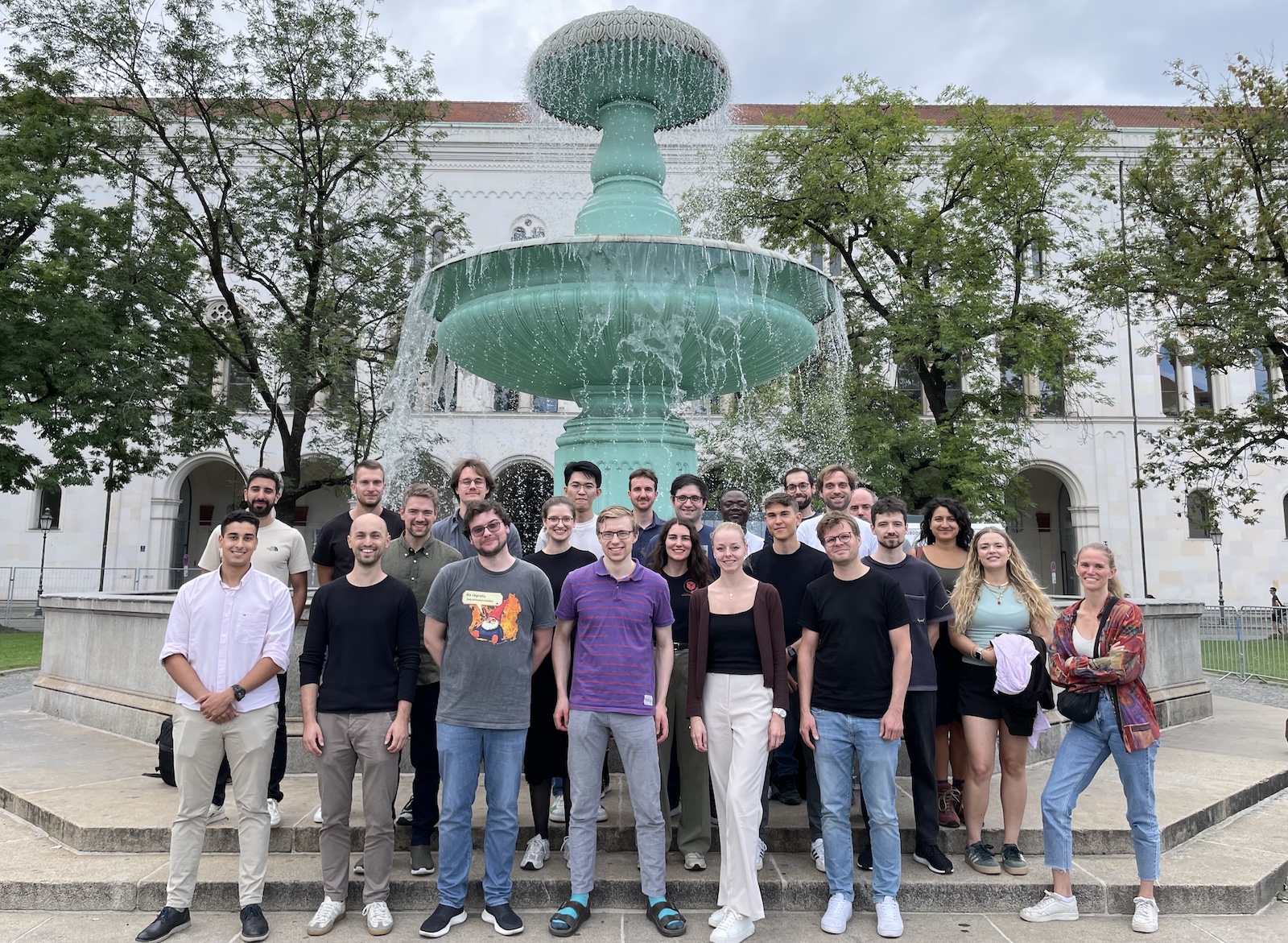 A group photo of the InterACT #3 members in front of Schalenbrunnen in Munich